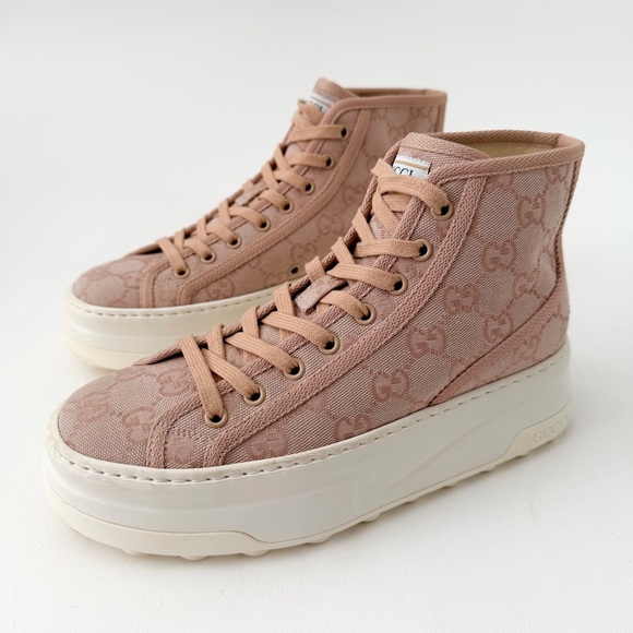GUCCI | Pink GG Canvas High Top Platform Sneakers Tennis 1977 EU 38 - Picture 2 of 16